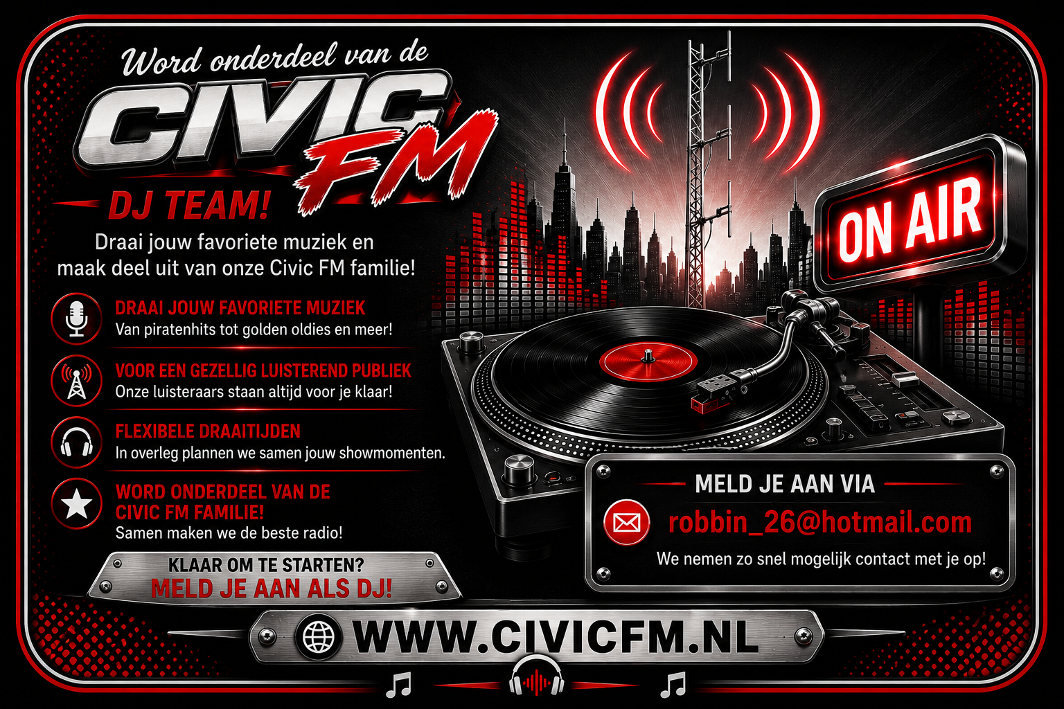 Foto van Civic Fm visitekaartje Achterkant